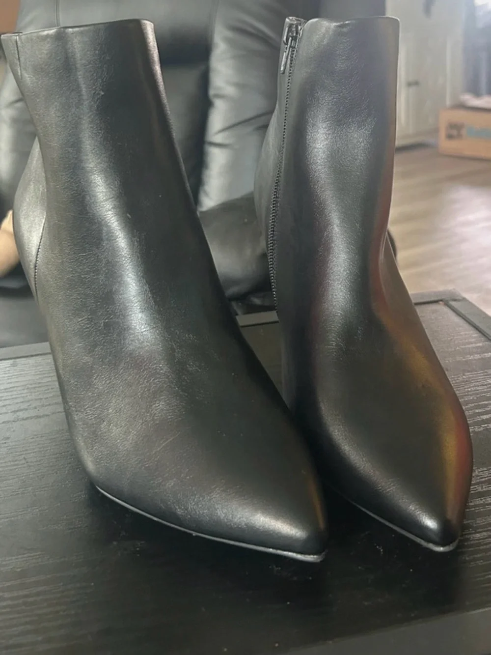 Black Women’s Pointed-Toe Ankle Boots - Leather Zipper